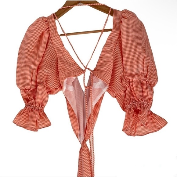 LPA Edith Midi Dress in Orange Houndstooth - Picture 8 of 10